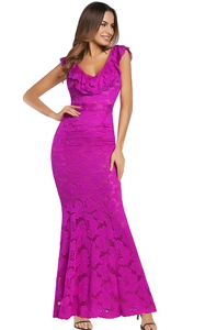 SZ60143-3 Ruffled V-neck Backless Bodycon Mermaid Evening Party Formal Dresses